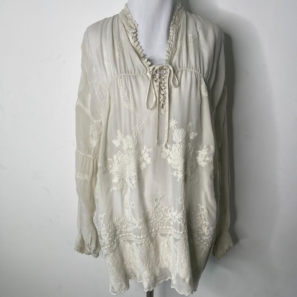 Johnny Was Women's Cream De Vries Embroidered Floral Tunic Size Medium